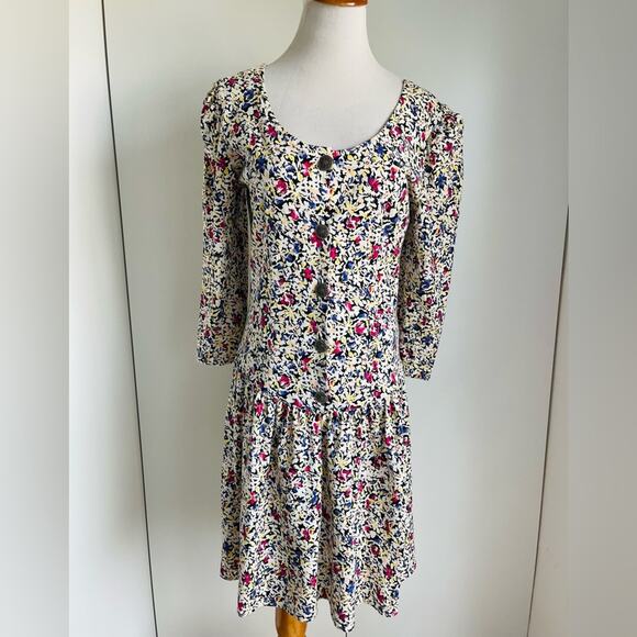 90s Rampage Floral Print Cotton Mini Dress Made USA Multi Colored Summer Spring - Picture 2 of 12